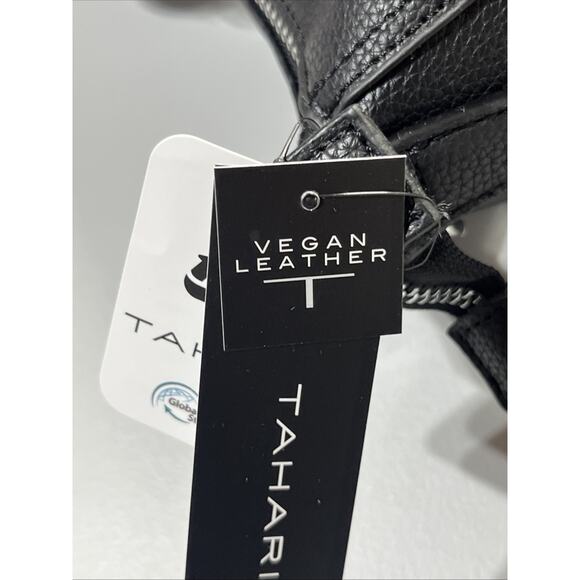 Tahari Avery Vegan Leather Hobo Bag Shoulder Crossbody Bag Black Zip Top Large - Picture 8 of 10